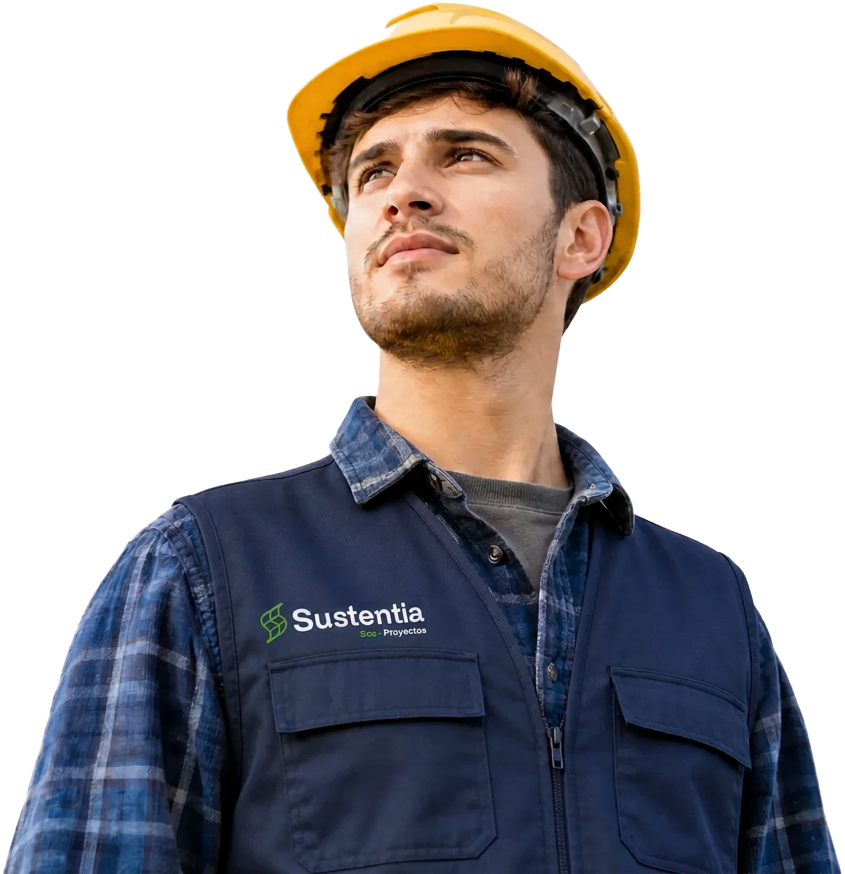 Técnico certificado de Sustentia con equipo solar